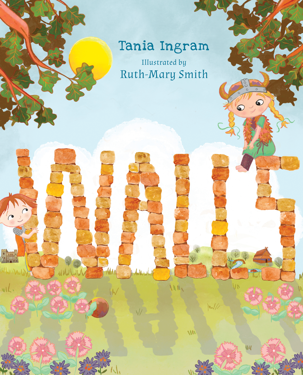Book cover for "Walls" by Tania Ingram, featuring two figures on either side of a brick wall which spells the word walls.