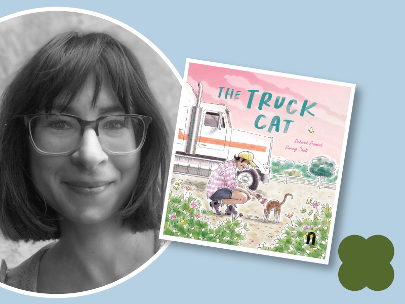 Headshot of Deborah Frenkel and her book The Truck Cat